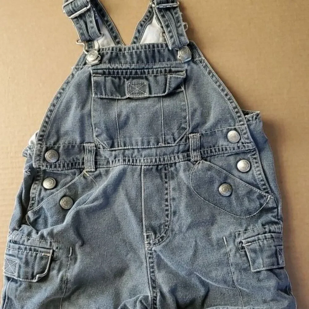 Vintage Baby Gap Overalls Shorts Black Denim Infant Baby 6-12M Boy Girl